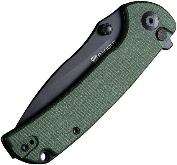 SENCUT Pulsewave Button Lock Green Micarta Folding Knife