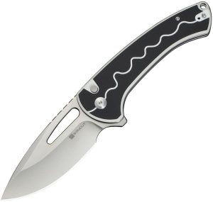 SENCUT Squiggy Button Lock - Black/White G10 Drop Point