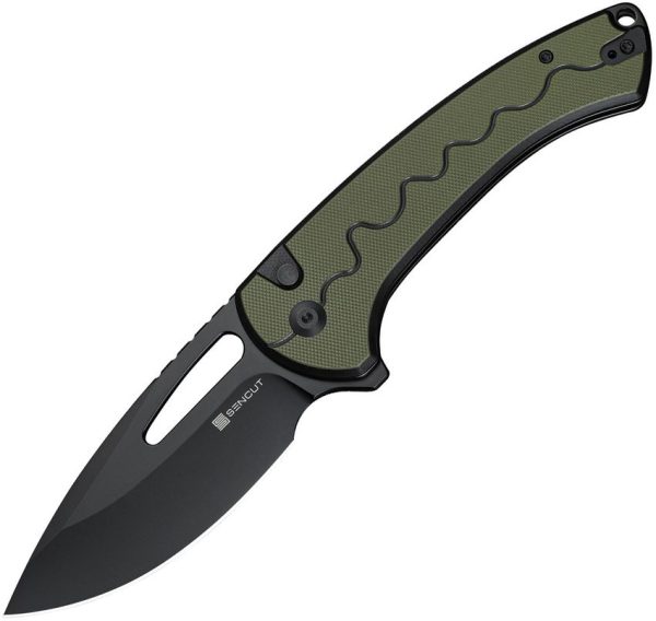 SENCUT Squiggy Button Lock OD Green G10 Folding Knife