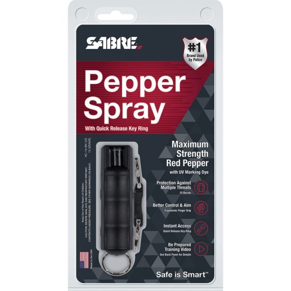 Sabre Key Ring Pepper Spray 0.54oz Black w/ UV Dye