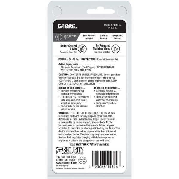 Sabre Finger Grip Pepper Spray Black - Gel 12ft