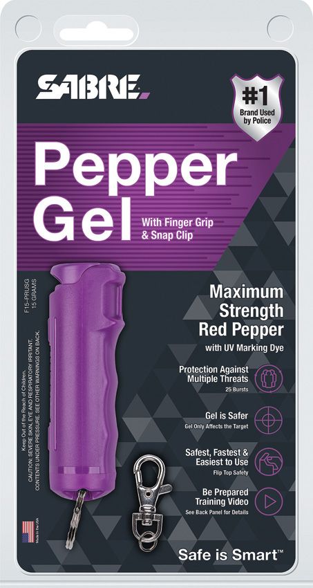 Sabre Pepper Gel Keyring Purple - 25 Bursts Flip Top