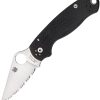 Spyderco Para 3 Folding Knife 3" S45VN Serrated Satin Blade Black G10