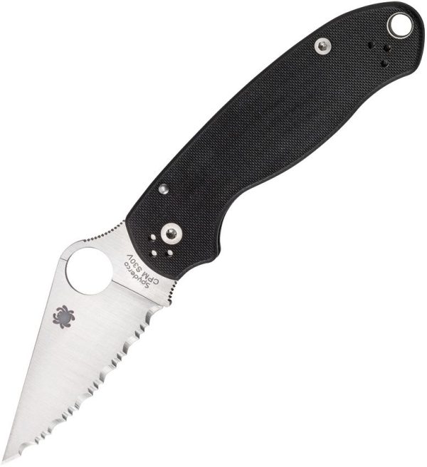 Spyderco Para 3 Folding Knife 3" S45VN Serrated Satin Blade Black G10