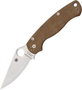 Spyderco Para Military 2 Compression Lock Folding Knife Brown Canvas Micarta CPM Cru-Wear