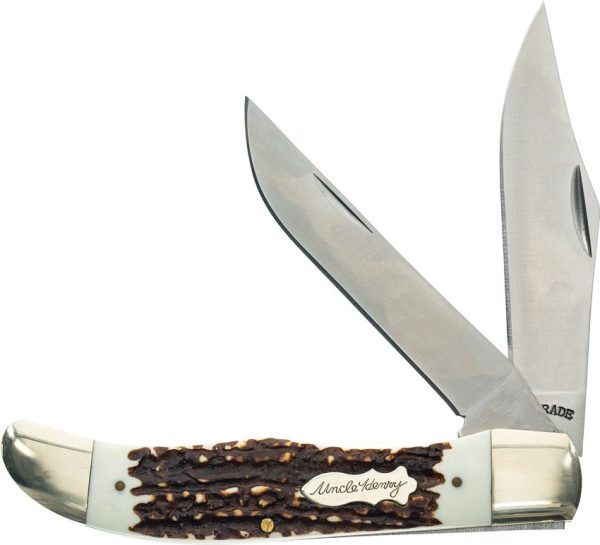 Schrade Uncle Henry Folding Hunter 7Cr17MoV Staglon Handle