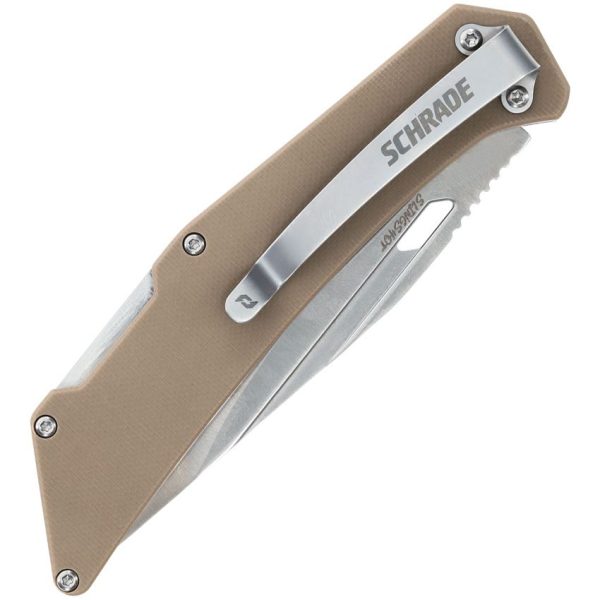 Schrade Slingshot Lockback Folding Knife 4" AUS-10A Tan G10