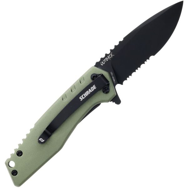 Schrade Artillery Linerlock Folding Knife Green AUS-10A