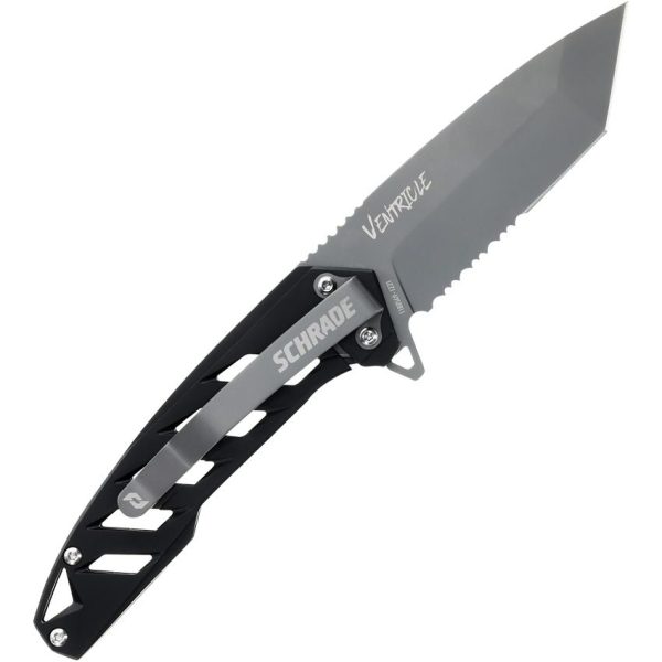 Schrade Ventricle Framelock Black Partially Serrated