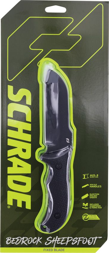 Schrade Bedrock Sheepsfoot Fixed Blade AUS-8 Black 9.5"