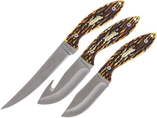 Schrade Hunting Knife Set 3pc Fixed Blade Stainless Staglon