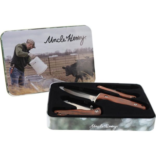 Schrade Uncle Henry Fixed/Folder Set - Brown Wood