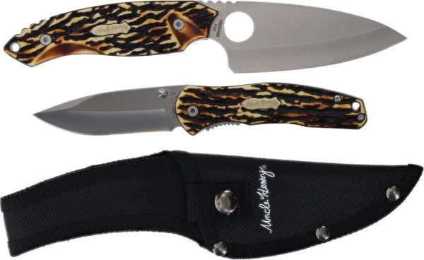 Schrade Uncle Henry Fixed & Folder Combo - Staglon Handle