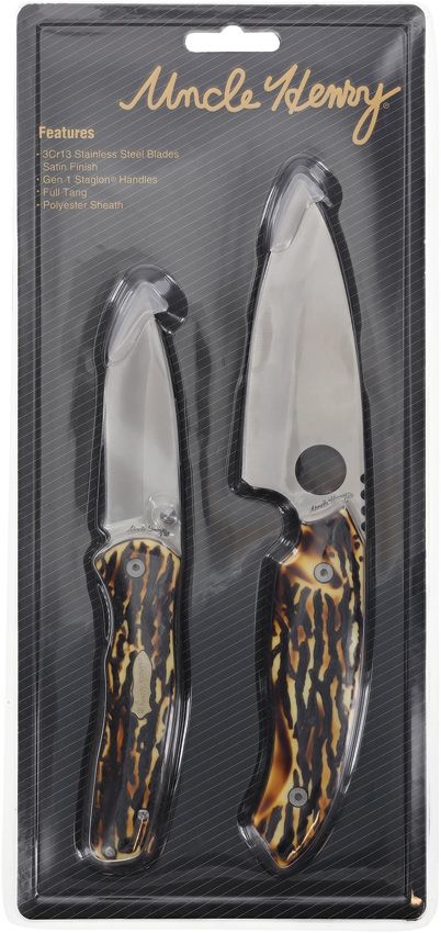 Schrade Uncle Henry Fixed & Folder Combo - Staglon Handle