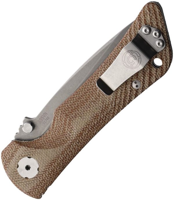 Southern Grind Spider Monkey Tanto S35VN Folding Knife Tan Micarta