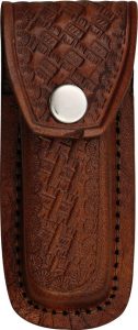 Sheaths Dark Brown Leather Folding Knife Sheath - Basketweave