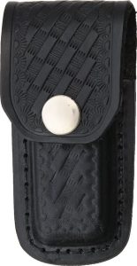 Sheaths Folding Knife Sheath - Black Basketweave Leather 3in