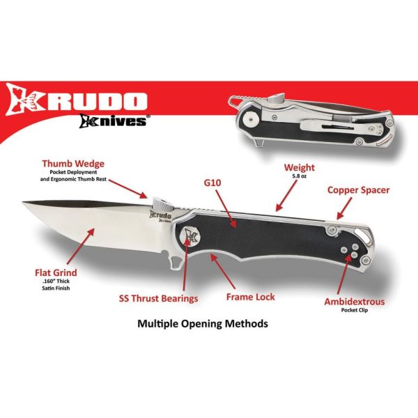 Krudo Karsino 10 LTE Framelock Folding Knife 8Cr13MoV Black G10