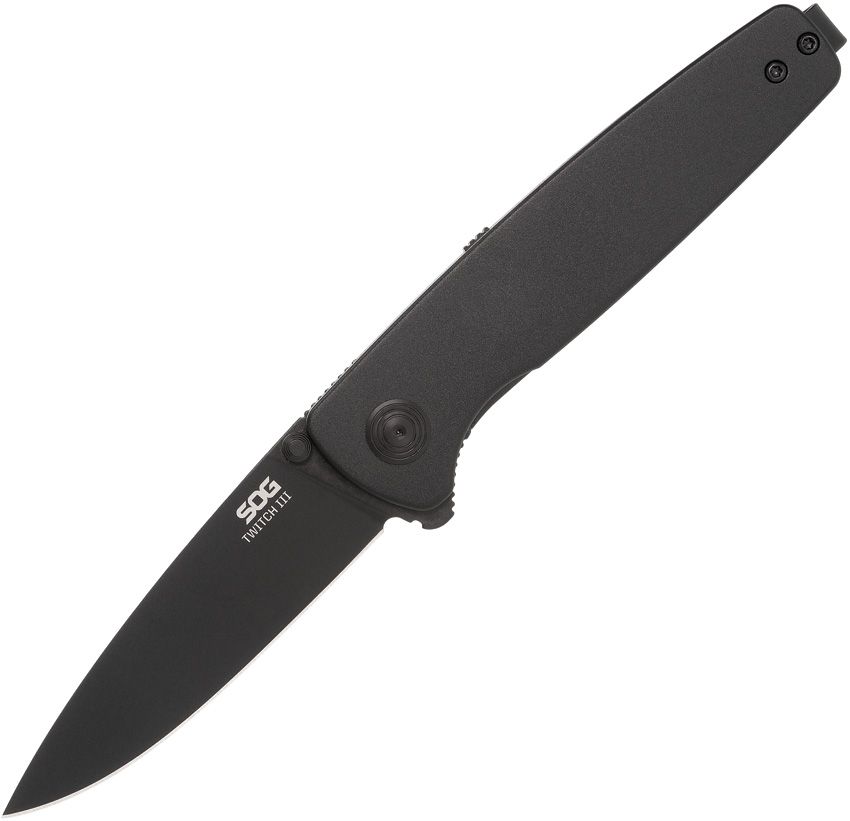 SOG Twitch III Linerlock Folding Knife 3" Blackout 154CM Black