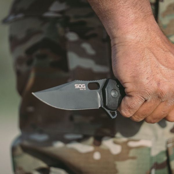 SOG Seal XR Clip Point Folding Knife S35VN Black FRN 7"