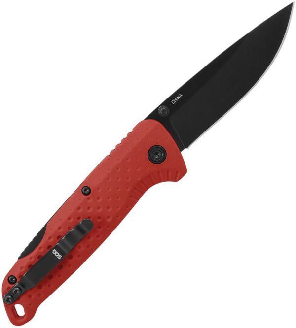 SOG Adventurer Lockback Drop Point Red/Black