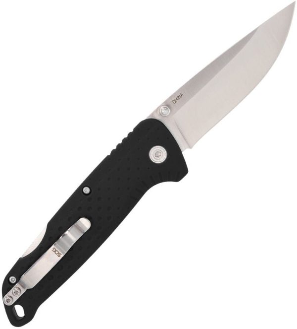 SOG Adventurer Lockback Drop Point Black Satin