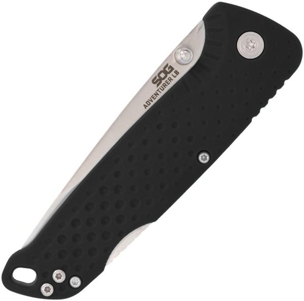 SOG Adventurer Lockback Drop Point Black Satin