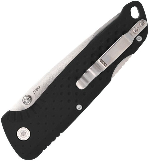 SOG Adventurer Lockback Drop Point Black Satin