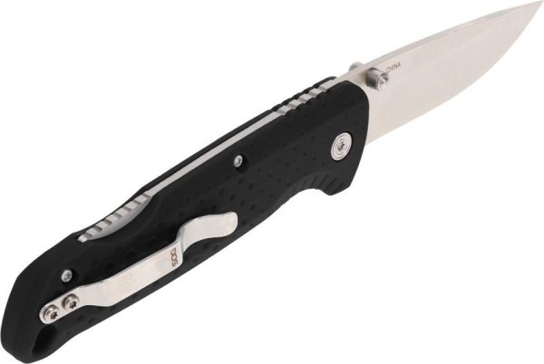 SOG Adventurer Lockback Drop Point Black Satin