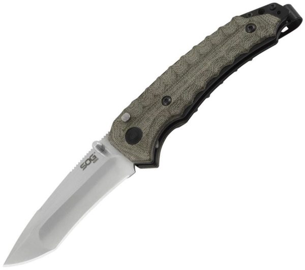 SOG Kiku Button Lock Assisted Opening - Green Micarta