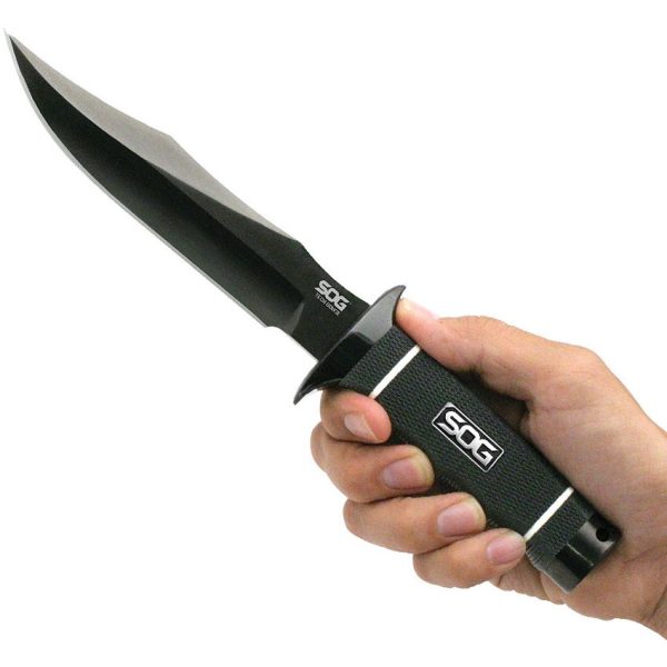 SOG Tech Bowie Fixed Blade Knife AUS-8 Black Tactical