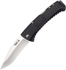 SOG Traction Satin Folding Knife 3.375" 5Cr15MoV Black GRN