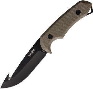 Spika Challenger Gut Hook Fixed Blade Knife AUS-8 Green Micarta