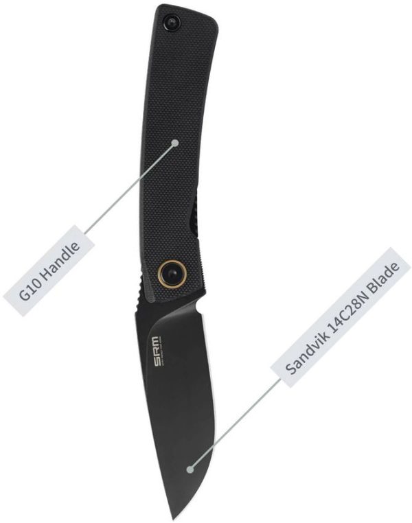 SRM Knives Air Linerlock 14C28N Sandvik Black G10