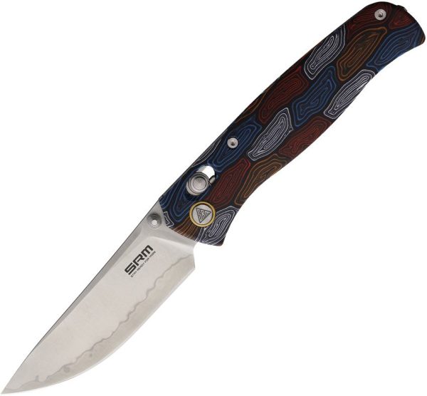 SRM 255L Ambi Lock Damascus Folding Knife 3.25" Blade G10