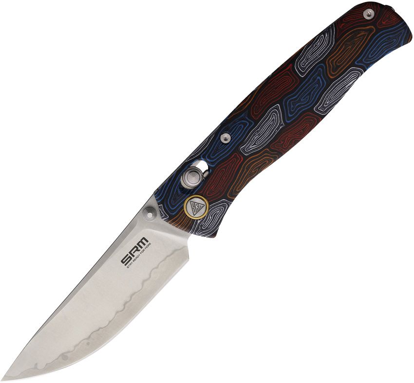 SRM Knives 255L Damascus Folding Knife 3.25" Blade G10 Handle
