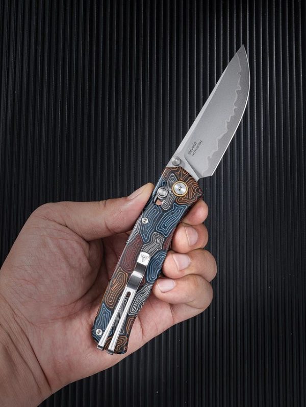 SRM 255L Ambi Lock Damascus Folding Knife 3.25" Blade G10