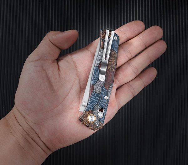 SRM 255L Ambi Lock Damascus Folding Knife 3.25" Blade G10