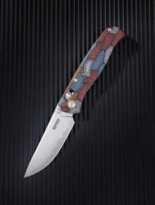 SRM 255L Ambi Lock Damascus Folding Knife 3.25" Blade G10