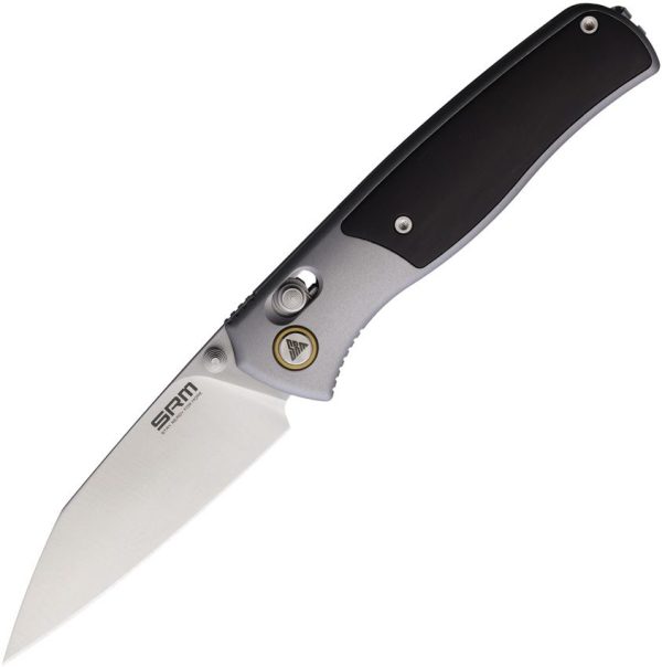 SRM Medal Axis Lock Folding Knife 14C28N Ebony Wood Gray