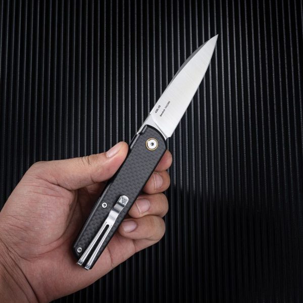 SRM Qrick Linerlock Folding Knife 14C28N Black G10 Carbon Fiber