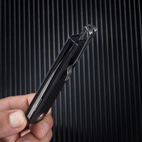 SRM Qrick Linerlock Folding Knife 14C28N Black G10 Carbon Fiber