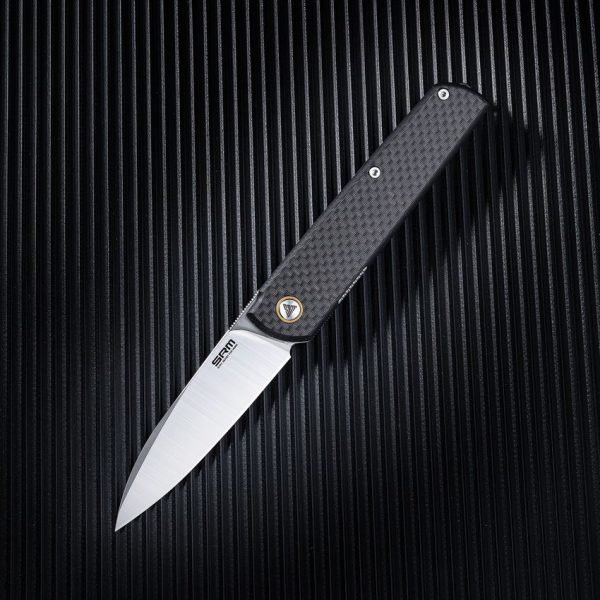 SRM Qrick Linerlock Folding Knife 14C28N Black G10 Carbon Fiber