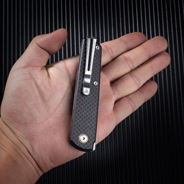 SRM Qrick Linerlock Folding Knife 14C28N Black G10 Carbon Fiber