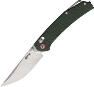SRM 411L Ambi Lock Folding Knife 14C28N OD Green Micarta