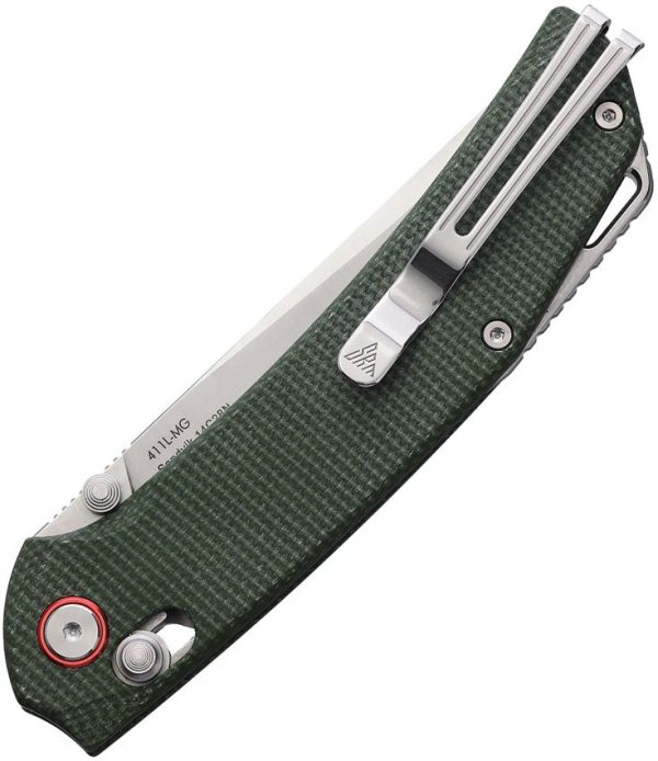 SRM 411L Ambi Lock Folding Knife 14C28N OD Green Micarta