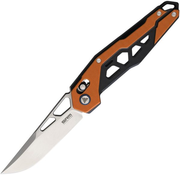 SRM Mecha Ambi Lock Folding Knife D2 Steel Black Orange G10