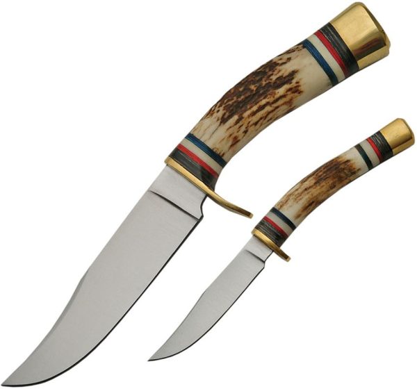 Steel Stag Twin Hunter Set Fixed Blade Stag Handle Knife