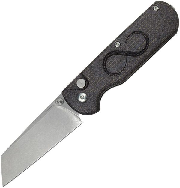 Straight Line Rox Button Lock Folding Knife M390 Burlap Micarta