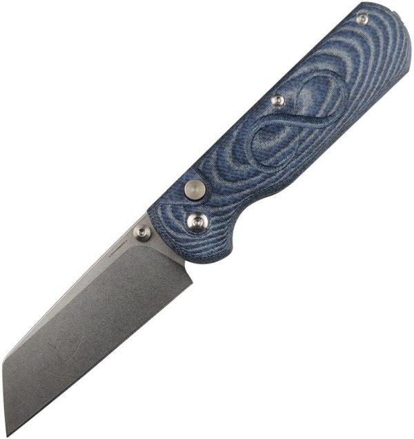 Straight Line Rox Button Lock Folding Knife M390 Denim Micarta